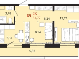 Продается 2-комнатная квартира ЖК 1661, 51.77  м&sup2;, 10949355 рублей