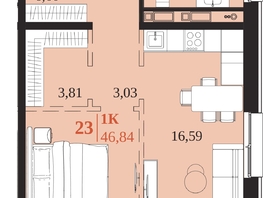 Продается 1-комнатная квартира ЖК 1661, 46.84  м&sup2;, 9602200 рублей