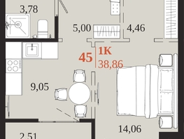 Продается 1-комнатная квартира ЖК 1661, 38.86  м&sup2;, 8568630 рублей