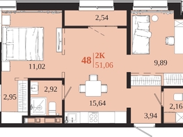 Продается 2-комнатная квартира ЖК 1661, 51.06  м&sup2;, 10875780 рублей