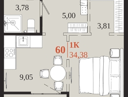 Продается 1-комнатная квартира ЖК 1661, 34.38  м&sup2;, 7752690 рублей