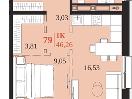 Продается 1-комнатная квартира ЖК 1661, 46.26  м&sup2;, 10454760 рублей