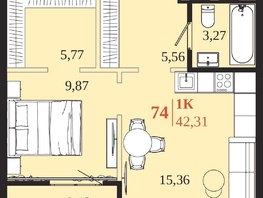 Продается 1-комнатная квартира ЖК 1661, 42.31  м&sup2;, 9033185 рублей