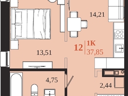 Продается 1-комнатная квартира ЖК 1661, 37.85  м&sup2;, 8024200 рублей