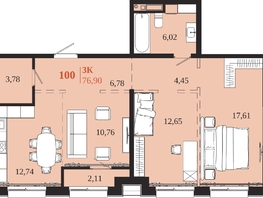 Продается 3-комнатная квартира ЖК 1661, 76.9  м&sup2;, 15918300 рублей