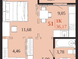 Продается 1-комнатная квартира ЖК 1661, 36.17  м&sup2;, 7848890 рублей
