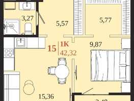 Продается 1-комнатная квартира ЖК 1661, 42.32  м&sup2;, 8971840 рублей