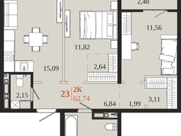Продается 2-комнатная квартира ЖК 1661, 62.74  м&sup2;, 12485260 рублей