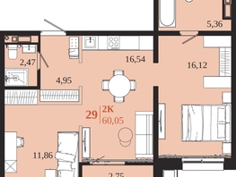 Продается 2-комнатная квартира ЖК 1661, 60.05  м&sup2;, 11949950 рублей