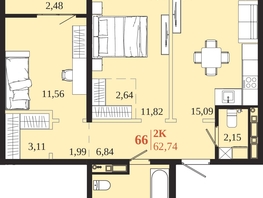 Продается 2-комнатная квартира ЖК 1661, 62.74  м&sup2;, 12359780 рублей