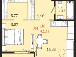 Продается 1-комнатная квартира ЖК 1661, 42.31  м&sup2;, 9223580 рублей