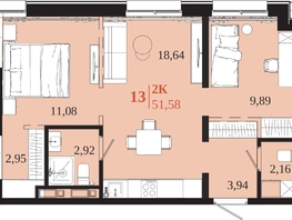 Продается 2-комнатная квартира ЖК 1661, 51.58  м&sup2;, 9800200 рублей