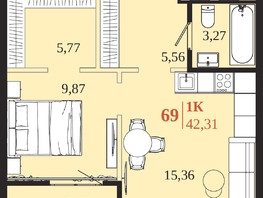 Продается 1-комнатная квартира ЖК 1661, 42.31  м&sup2;, 9138960 рублей