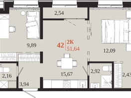 Продается 2-комнатная квартира ЖК 1661, 51.64  м&sup2;, 10482920 рублей