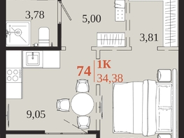 Продается 1-комнатная квартира ЖК 1661, 34.38  м&sup2;, 7838640 рублей