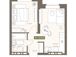 Продается 1-комнатная квартира ЖК НОВА на Московском, 33.49  м², 5982334 рублей