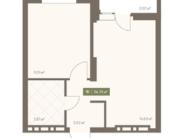 Продается 1-комнатная квартира ЖК НОВА на Московском, 34.79  м&sup2;, 6550485 рублей