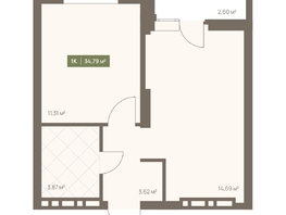 Продается 1-комнатная квартира ЖК НОВА на Московском, 34.79  м&sup2;, 7020622 рублей