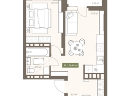 Продается 1-комнатная квартира ЖК НОВА на Московском, 38.8  м&sup2;, 7445720 рублей