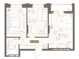 Продается 2-комнатная квартира ЖК НОВА на Московском, 56.17  м&sup2;, 9902218 рублей