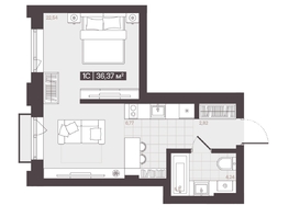 Продается 1-комнатная квартира  Жилой квартал «Моне», 36.37  м², 5531877 рублей