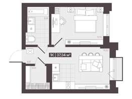 Продается 1-комнатная квартира  Жилой квартал «Моне», 37.34  м², 6271868 рублей