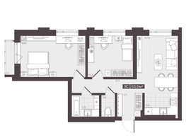 Продается 3-комнатная квартира  Жилой квартал «Моне», 63.9  м², 9878040 рублей