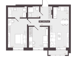 Продается 3-комнатная квартира  Жилой квартал «Моне», 64.31  м&sup2;, 9729975 рублей