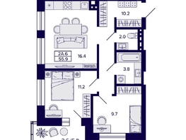 Продается 2-комнатная квартира ЖК Сподвижники, 55.9 м², 8150000 рублей