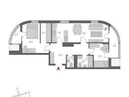 Продается 3-комнатная квартира ЖК Беринг, дом 2, 73.4 м², 13550000 рублей
