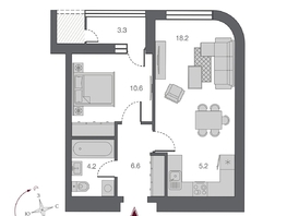 Продается 2-комнатная квартира ЖК Беринг, дом 2, 44.8 м², 9750000 рублей