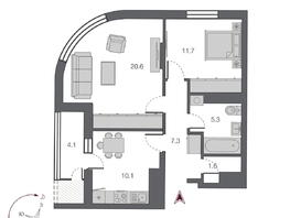 Продается 2-комнатная квартира ЖК Беринг, дом 2, 60.7 м², 12750000 рублей