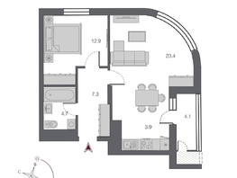 Продается 2-комнатная квартира ЖК Беринг, дом 2, 52.2 м², 11500000 рублей