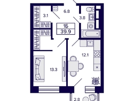 Продается 1-комнатная квартира ЖК Citatum (Цитатум), 39.9 м², 6750000 рублей