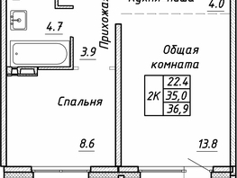 Продается 2-комнатная квартира ЖК Квартет, дом Дуэт, 36.9 м², 3900000 рублей