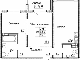 Продается 2-комнатная квартира ЖК Квартет, дом Дуэт, 58.2 м², 5900000 рублей
