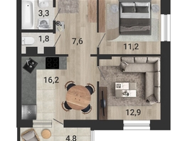 Продается 3-комнатная квартира ЖК Тетрис, корпус 2, 54.8 м², 9600000 рублей