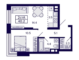 Продается 2-комнатная квартира ЖК Citatum (Цитатум), 40.2  м², 6600000 рублей