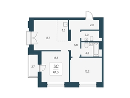Продается 3-комнатная квартира ЖК Расцветай на Кропоткина, дом 1, 61.6 м², 9900000 рублей
