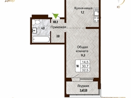 Продается 1-комнатная квартира ЖК Новый горизонт, дом 4, 32.5 м², 4050000 рублей