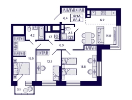 Продается 4-комнатная квартира ЖК Citatum (Цитатум), 88.4 м², 12750000 рублей