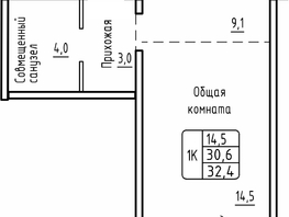 Продается 1-комнатная квартира ЖК Самоцветы, Бирюза дом 2, 32.4 м², 3600000 рублей