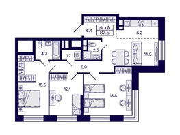 Продается 4-комнатная квартира ЖК Citatum (Цитатум), 87.5 м², 12800000 рублей