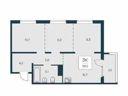 Продается 3-комнатная квартира ЖК Квартал на Игарской, дом 3 пан, 59.2 м², 7350000 рублей