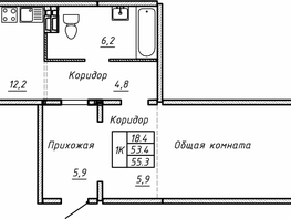 Продается 1-комнатная квартира ЖК Гренландия, Лес дом №5, 55.3 м², 6705000 рублей