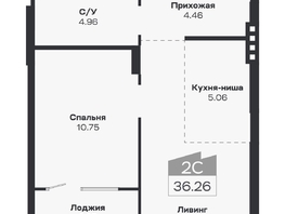 Продается 2-комнатная квартира ЖК Базилик, дом 2, 36.26  м², 5993000 рублей