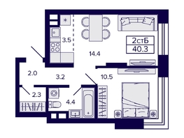 Продается 2-комнатная квартира ЖК Citatum (Цитатум), 40.3 м², 7800000 рублей
