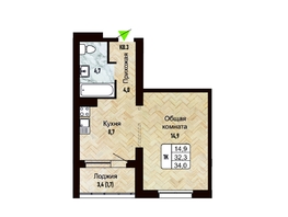 Продается 1-комнатная квартира ЖК Новый горизонт, дом 4, 34 м², 4450000 рублей