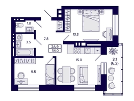 Продается 2-комнатная квартира ЖК Сподвижники, 54 м², 7000000 рублей