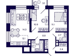 Продается 3-комнатная квартира ЖК Citatum (Цитатум), 60 м², 9850000 рублей